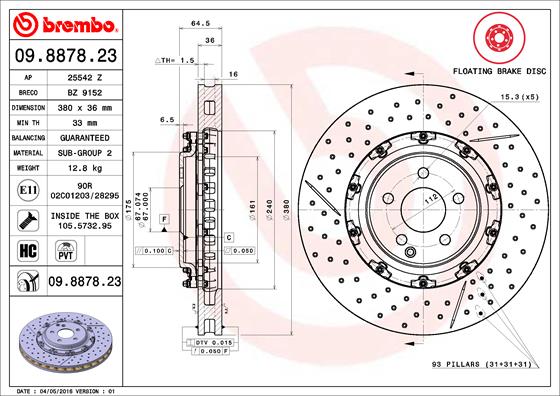 Remschijven Brembo 09.8878.23