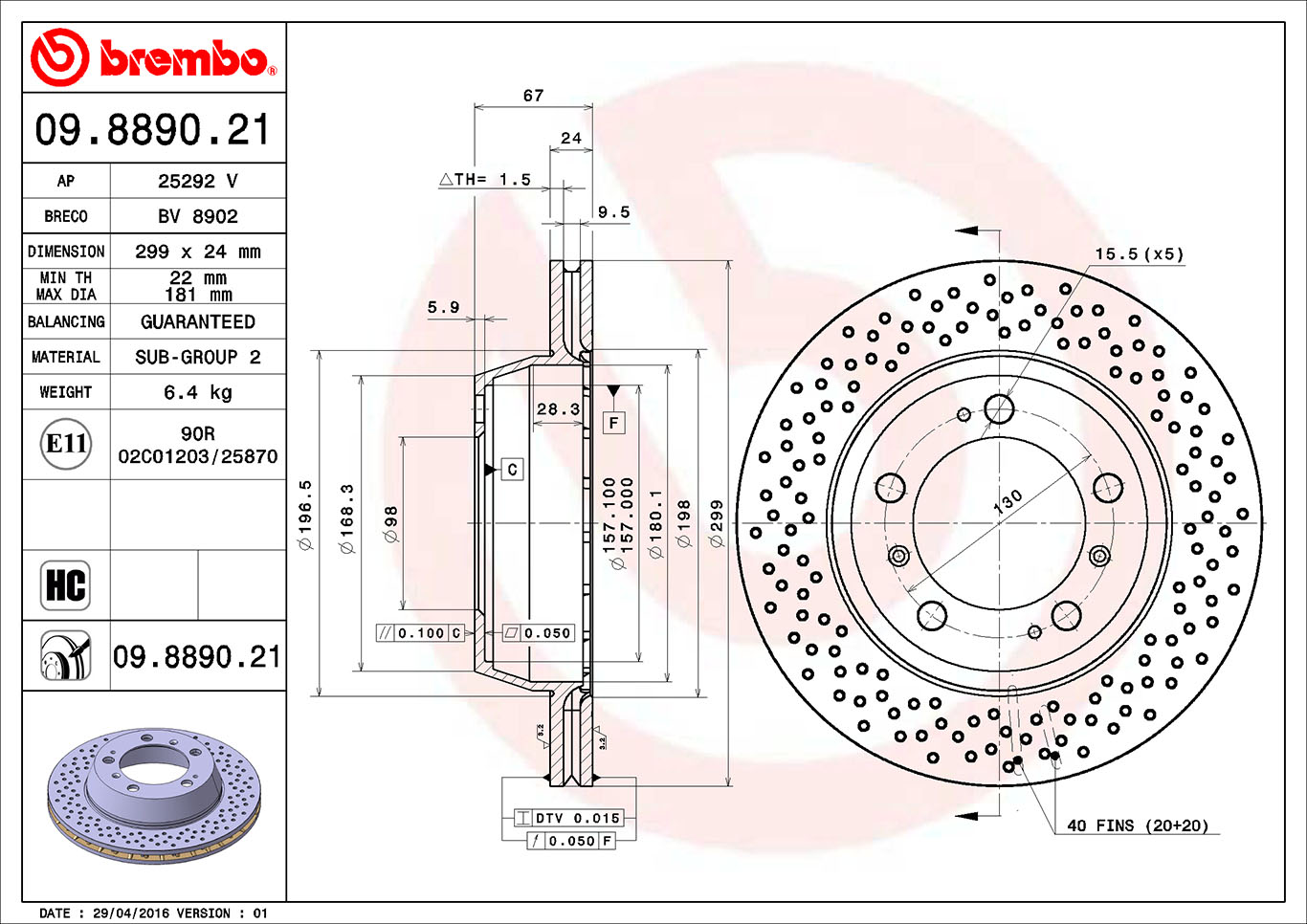 Remschijven Brembo 09.8890.21