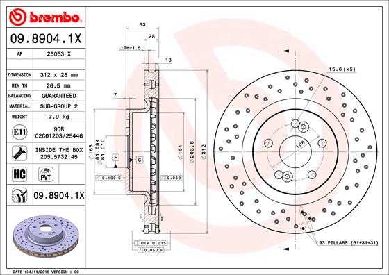 Remschijven Brembo 09.8904.1X