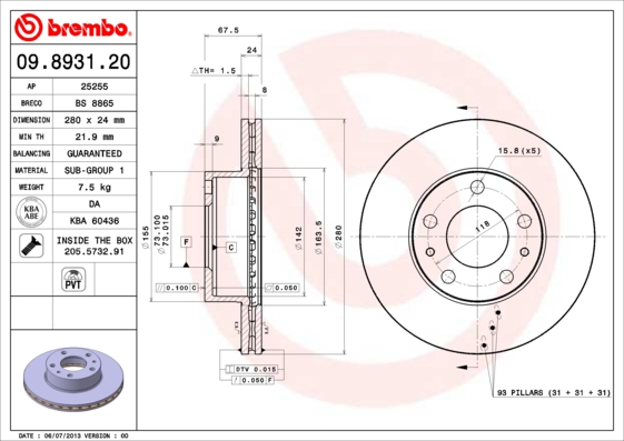 Remschijven Brembo 09.8931.21