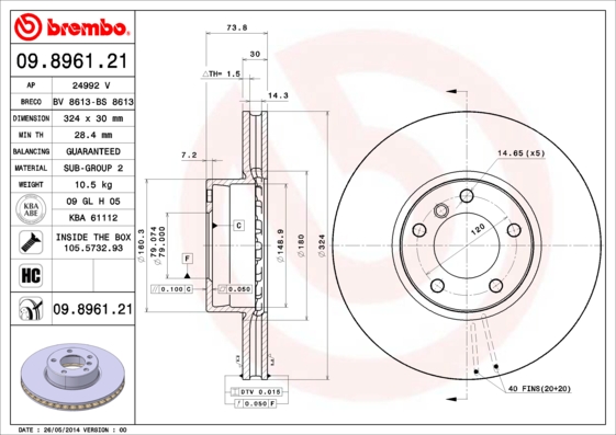 Remschijven Brembo 09.8961.21