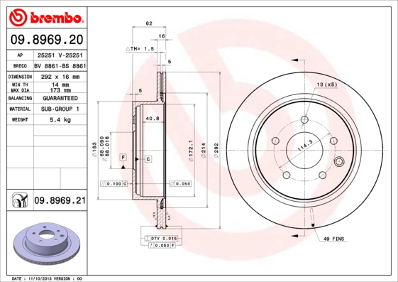 Remschijven Brembo 09.8969.21