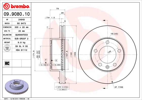 Remschijven Brembo 09.9080.10