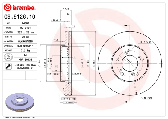 Remschijven Brembo 09.9126.10