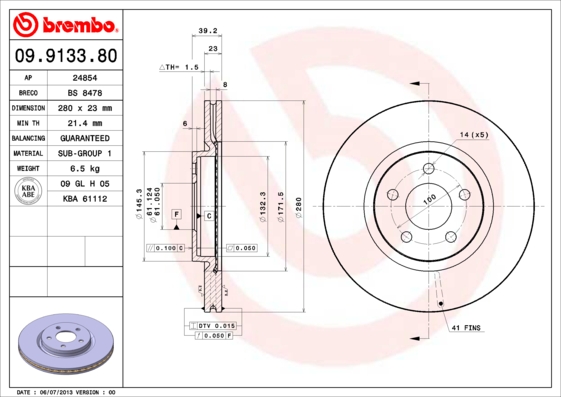 Remschijven Brembo 09.9133.81