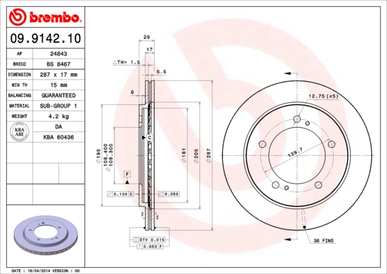 Remschijven Brembo 09.9142.10