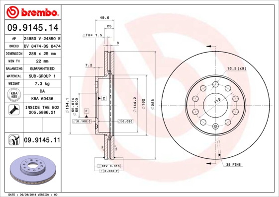 Remschijven Brembo 09.9145.11