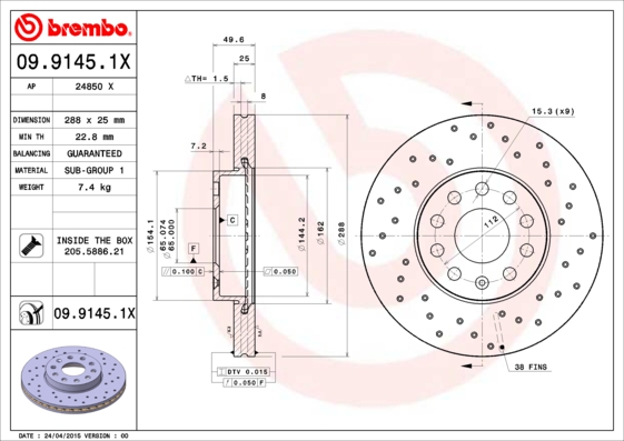 Remschijven Brembo 09.9145.1X