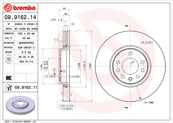 Remschijven Brembo 09.9162.11