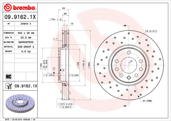 Remschijven Brembo 09.9162.1X