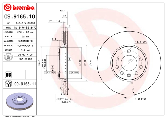 Remschijven Brembo 09.9165.11