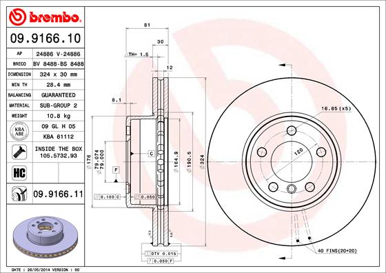 Remschijven Brembo 09.9166.11