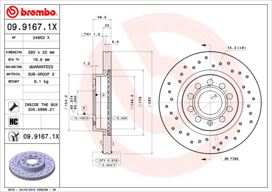 Remschijven Brembo 09.9167.1X