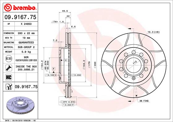 Remschijven Brembo 09.9167.75