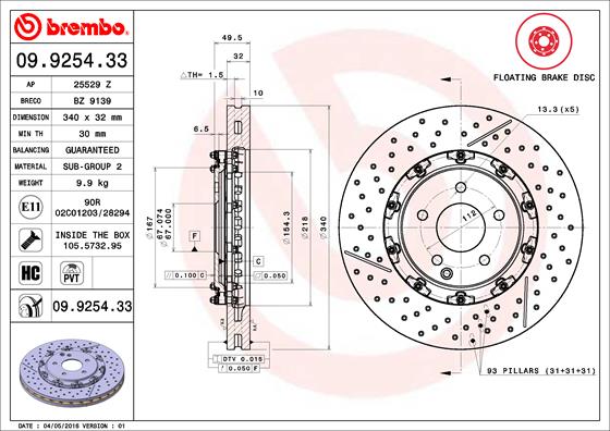 Remschijven Brembo 09.9254.33