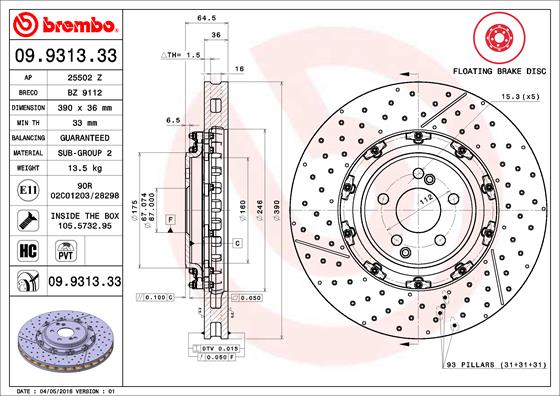 Remschijven Brembo 09.9313.33