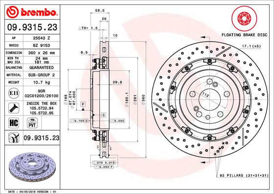 Remschijven Brembo 09.9315.23