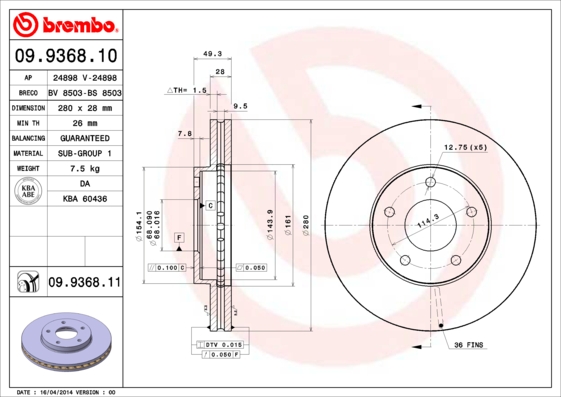 Remschijven Brembo 09.9368.11