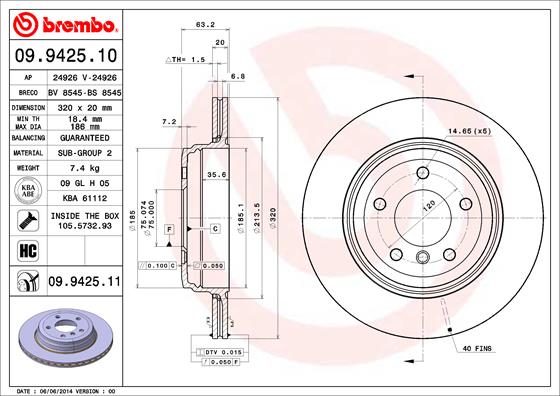 Remschijven Brembo 09.9425.11