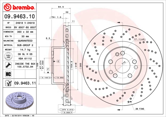 Remschijven Brembo 09.9463.11