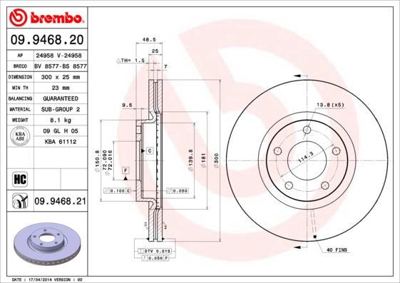 Remschijven Brembo 09.9468.21