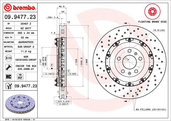 Remschijven Brembo 09.9477.23