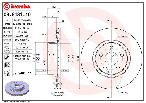 Remschijven Brembo 09.9481.11