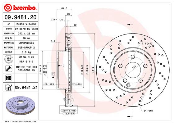 Remschijven Brembo 09.9481.21