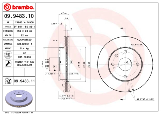 Remschijven Brembo 09.9483.11