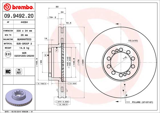 Remschijven Brembo 09.9492.20