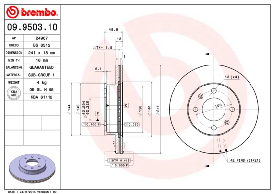 Remschijven Brembo 09.9503.10