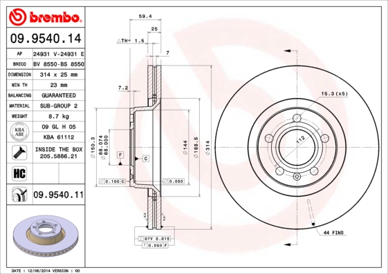 Remschijven Brembo 09.9540.11