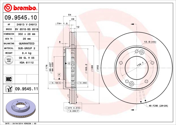 Remschijven Brembo 09.9545.11