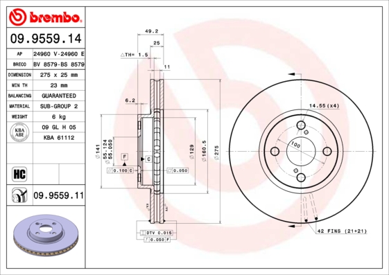 Remschijven Brembo 09.9559.11