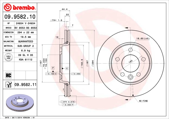 Remschijven Brembo 09.9582.10