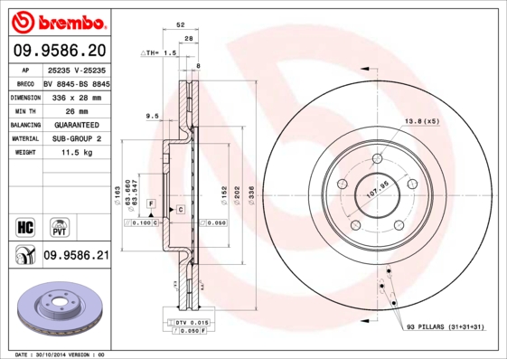 Remschijven Brembo 09.9586.21