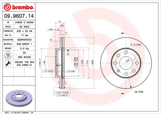 Remschijven Brembo 09.9607.14