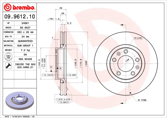 Remschijven Brembo 09.9612.10