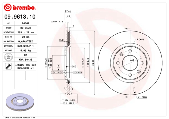 Remschijven Brembo 09.9613.10