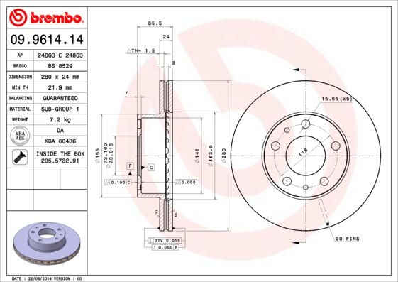 Remschijven Brembo 09.9614.14