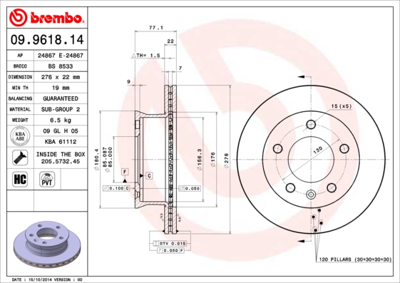 Remschijven Brembo 09.9618.14