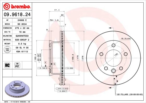 Remschijven Brembo 09.9618.24