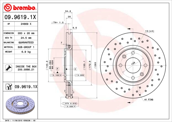 Remschijven Brembo 09.9619.1X