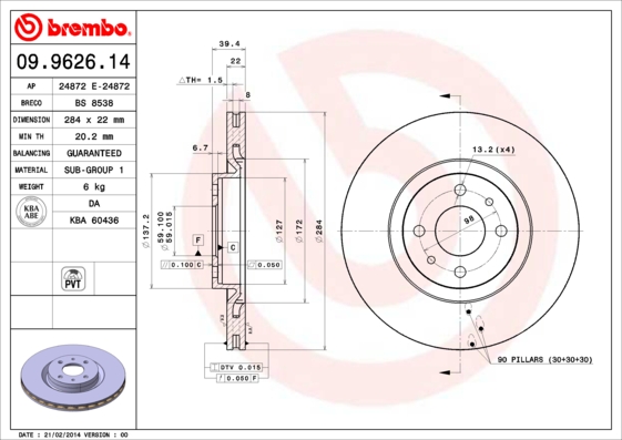 Remschijven Brembo 09.9626.14