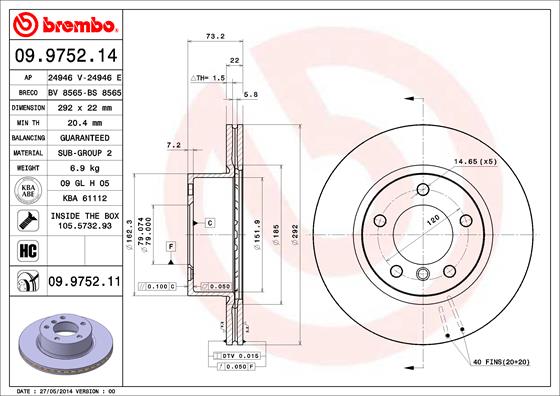 Remschijven Brembo 09.9752.14