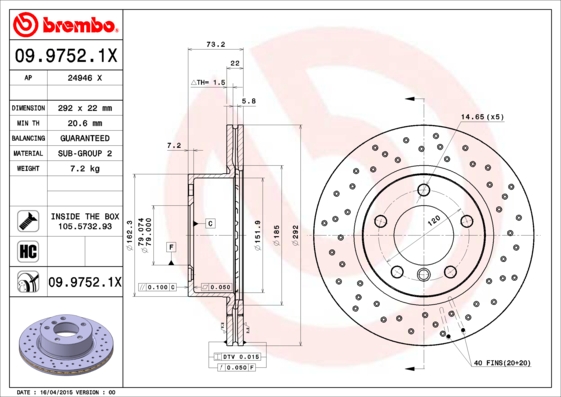 Remschijven Brembo 09.9752.1X