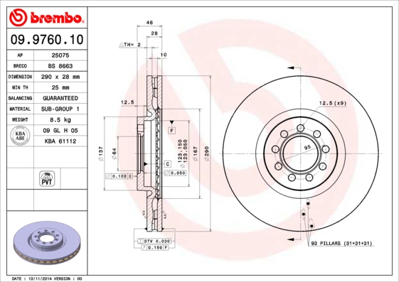 Remschijven Brembo 09.9760.10