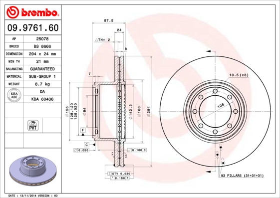 Remschijven Brembo 09.9761.60