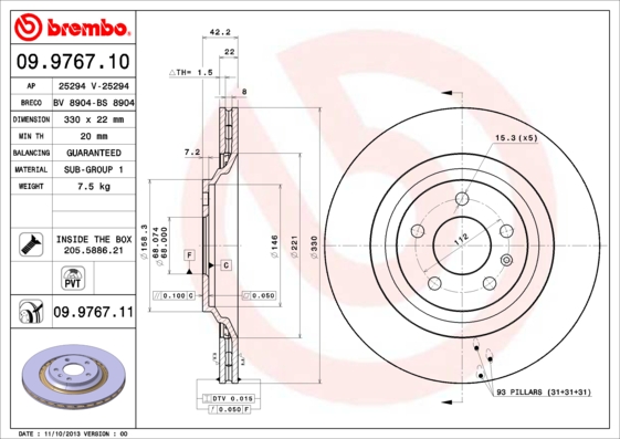 Remschijven Brembo 09.9767.11