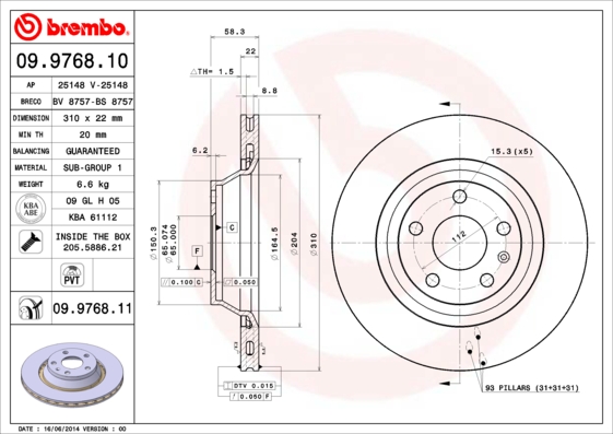 Remschijven Brembo 09.9768.11